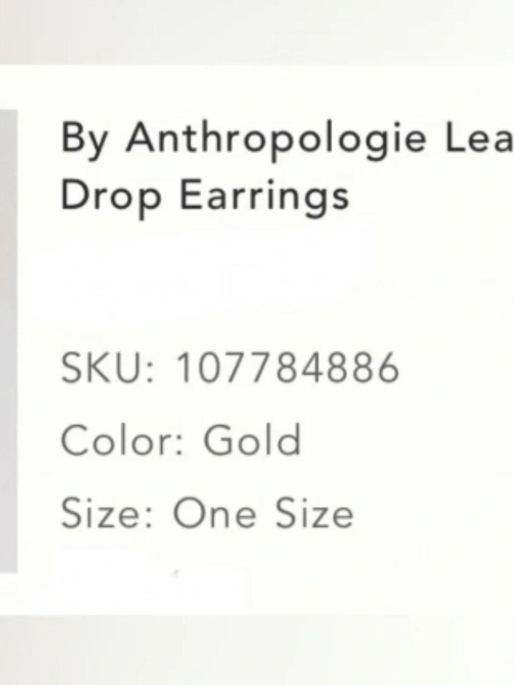 NWT Anthropologie 14KT Gold Plated Leaf Drop Earrings Gold - Picture 11 of 11
